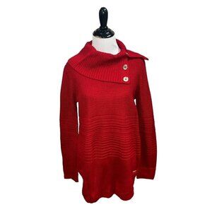 Calvin Klein Women's S Small Cowl Neck Sweater Textured Accent Buttons Red